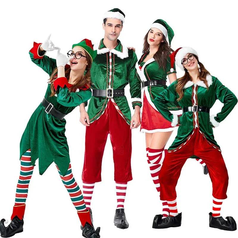Elf Costume Christmas - サンタクロースのコスプレ衣装クリスマスグリーンクリスマスエルフ変装カップルコスプレ衣装サンタクロース男性女性コスプレ衣装ギフト