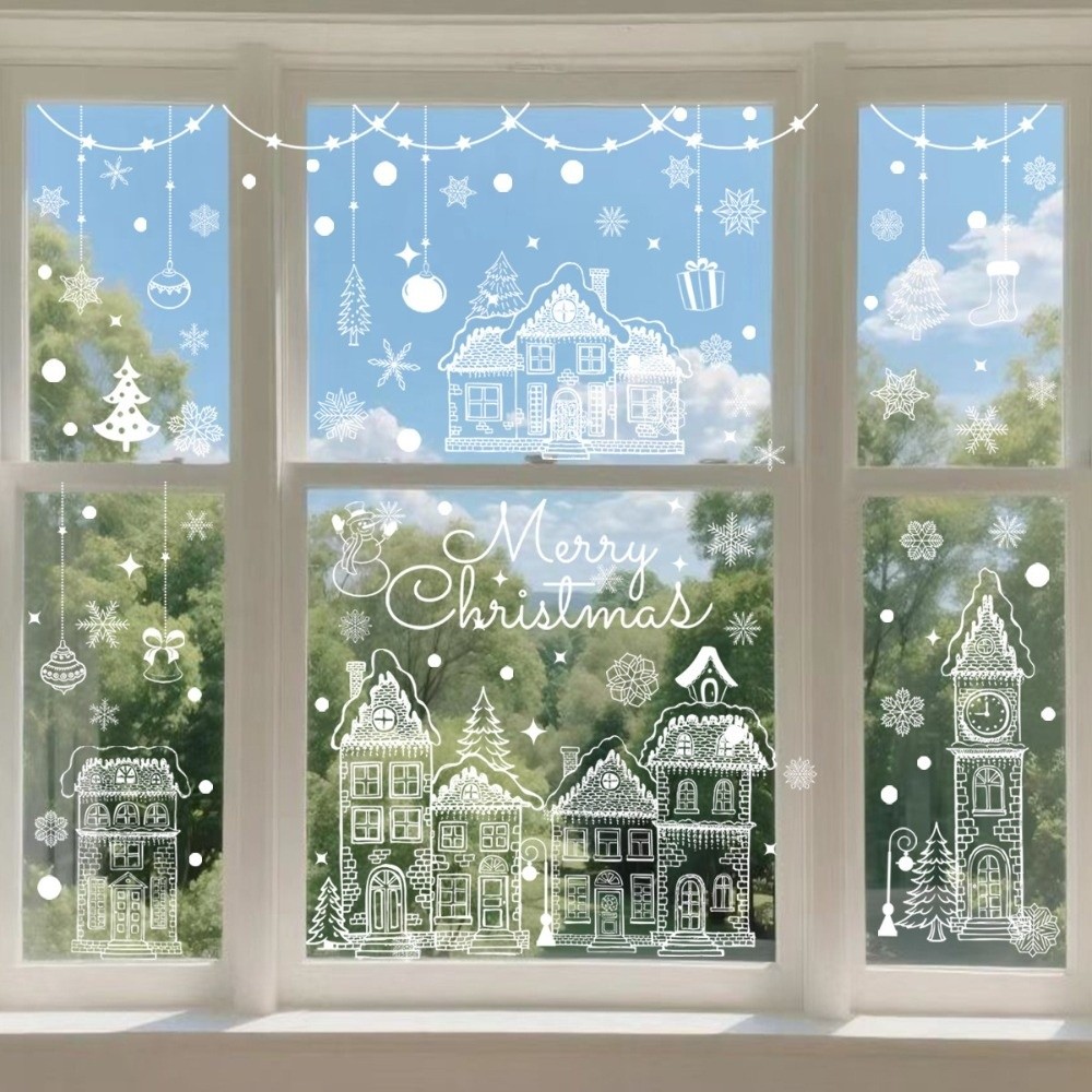 Snowflake Window Decal - PVCクリスマスウィンドウステッカー 自己粘着式 DIYクリスマススノーフレークステッカー ホワイトキャッスル 静電気吸着デカール ウィンドウアート