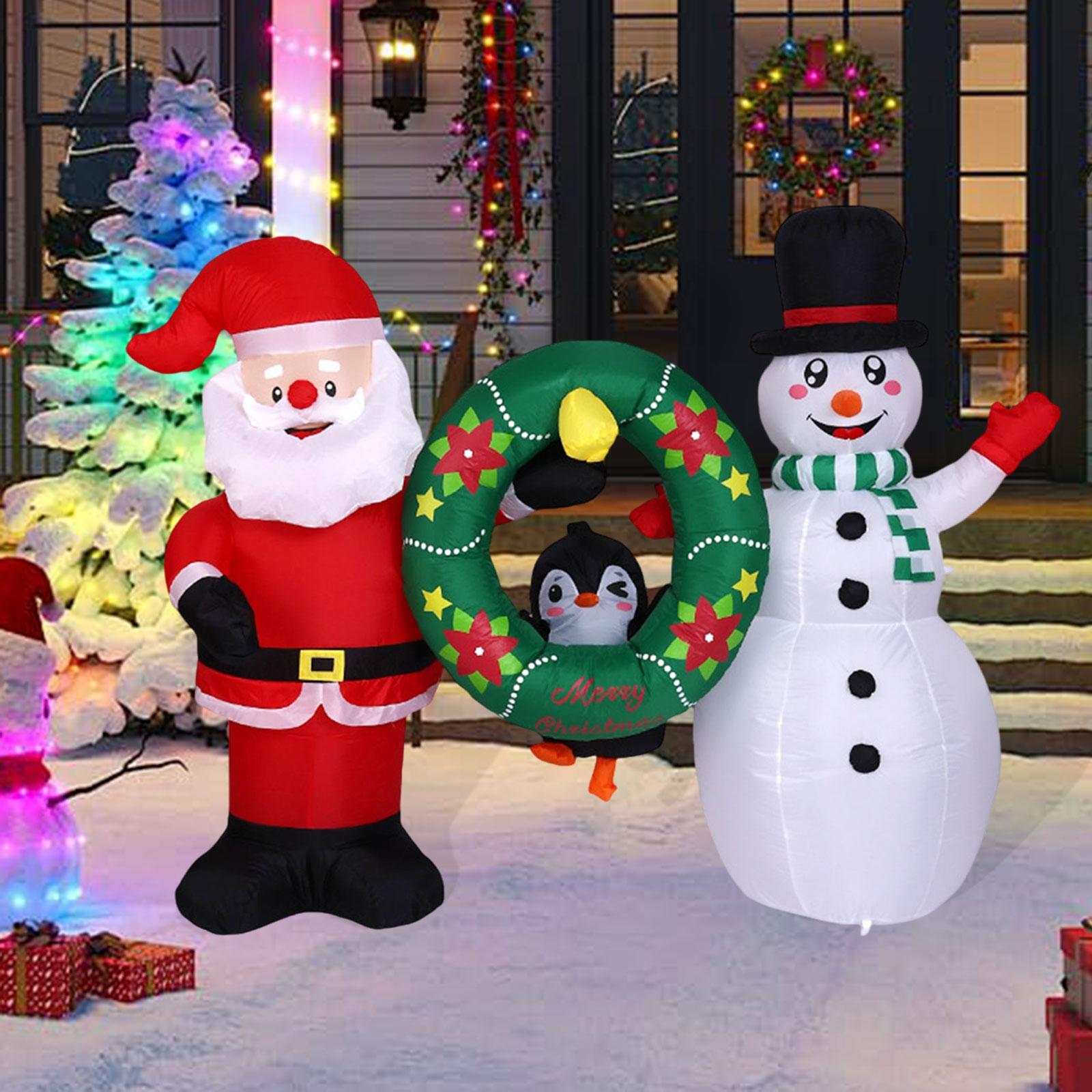 Christmas Lights Outdoor - クリスマスインフレータブルデコレーション、屋外用、ライトアップ、クリスマスデコレーション、サンタ、ペンギン、雪だるま、リース付き、庭、休日、芝生用