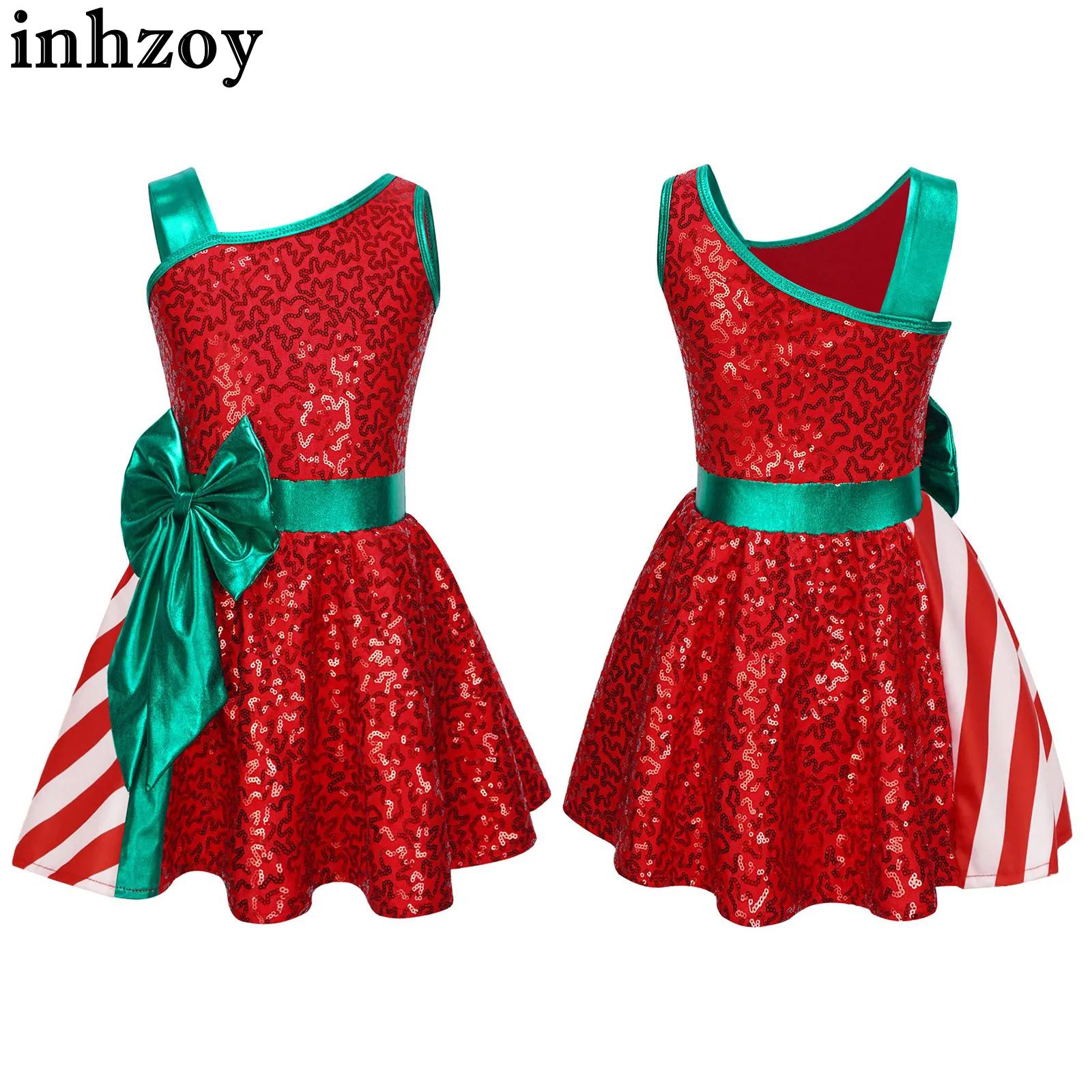 Elf Costume Christmas - キッズガールズクリスマスパーティードレスノースリーブ光沢のあるスパンコールバレエダンススケート体操レオタードチュチュクリスマスサンタエルフコスチューム