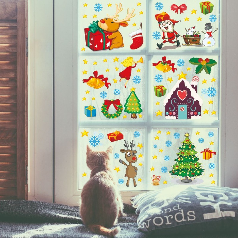 Snowflake Window Decal - 4 個の PVC クリスマススノーフレークウィンドウクリングステッカーガラスデカール用クリスマスデコレーションサンタクローストナカイデカール再利用可能