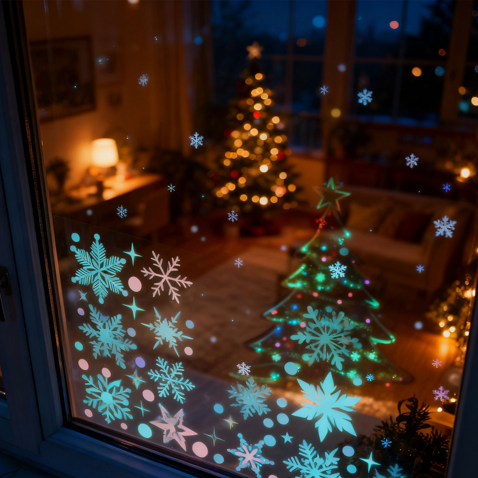 Snowflake Window Decal - 3枚入りスノーフレーククリスマスウィンドウステッカー PVC発光スノーフレークステッカー カラフルな冬のガラスデカール クリスマスデコレーション