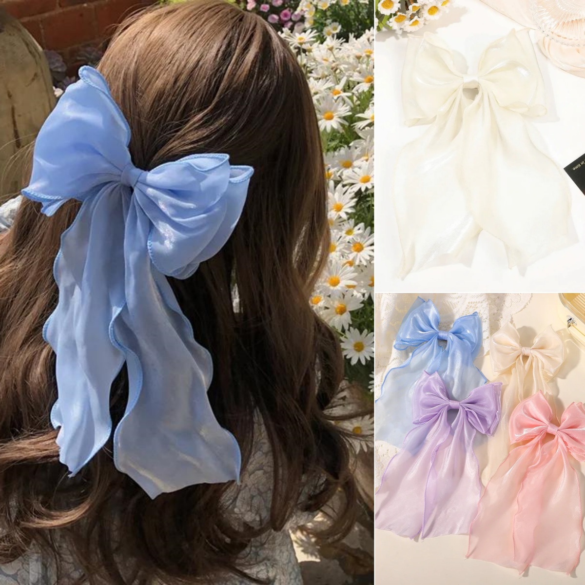 新しい女性フレンチスタイル甘いピンクパープルシフォン弓リボン - Ribbon Bow Gift のレビューと価格