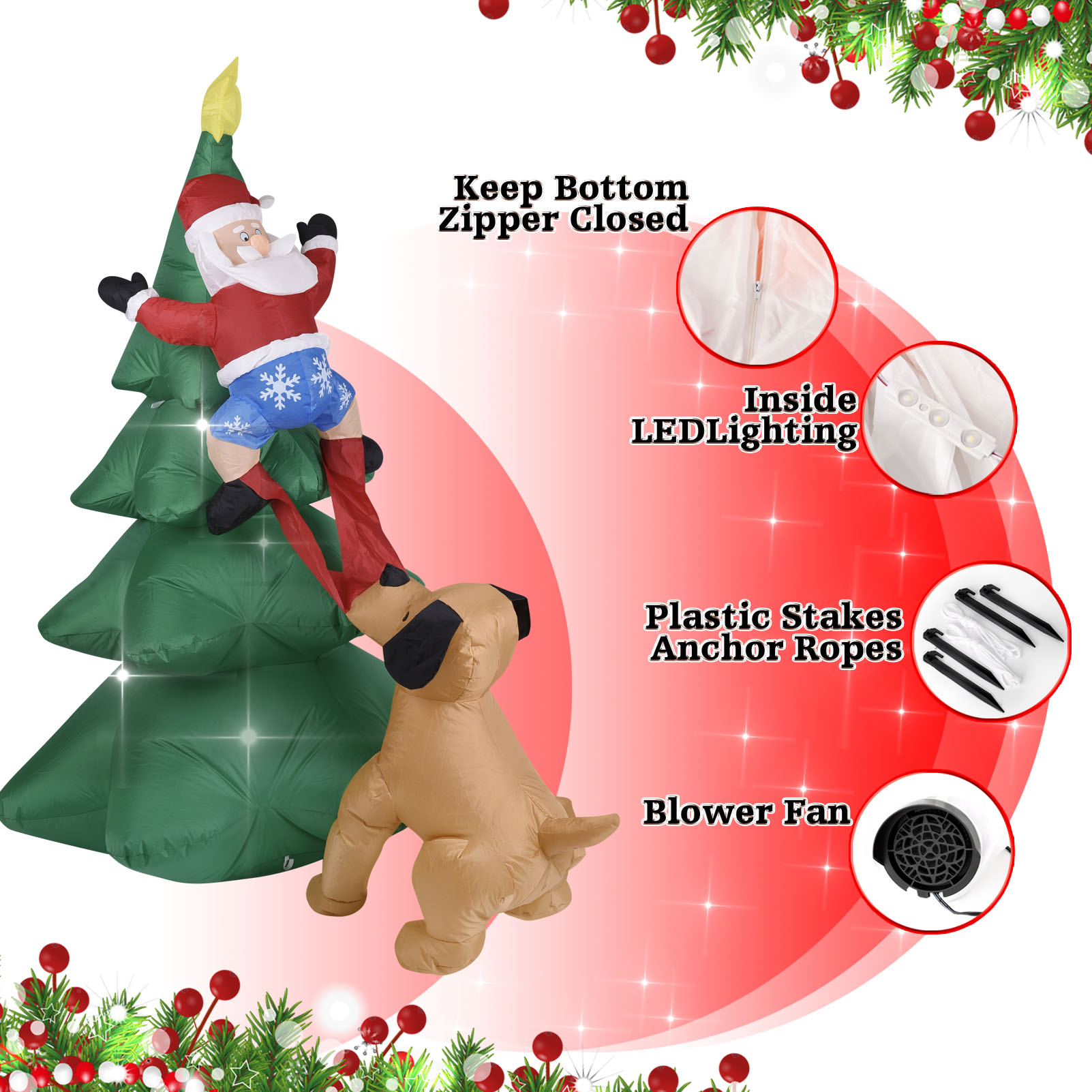 クリスマス インフレータブル ドッグ サンタクロース付き ツ - Christmas Lights Outdoor のレビューと価格