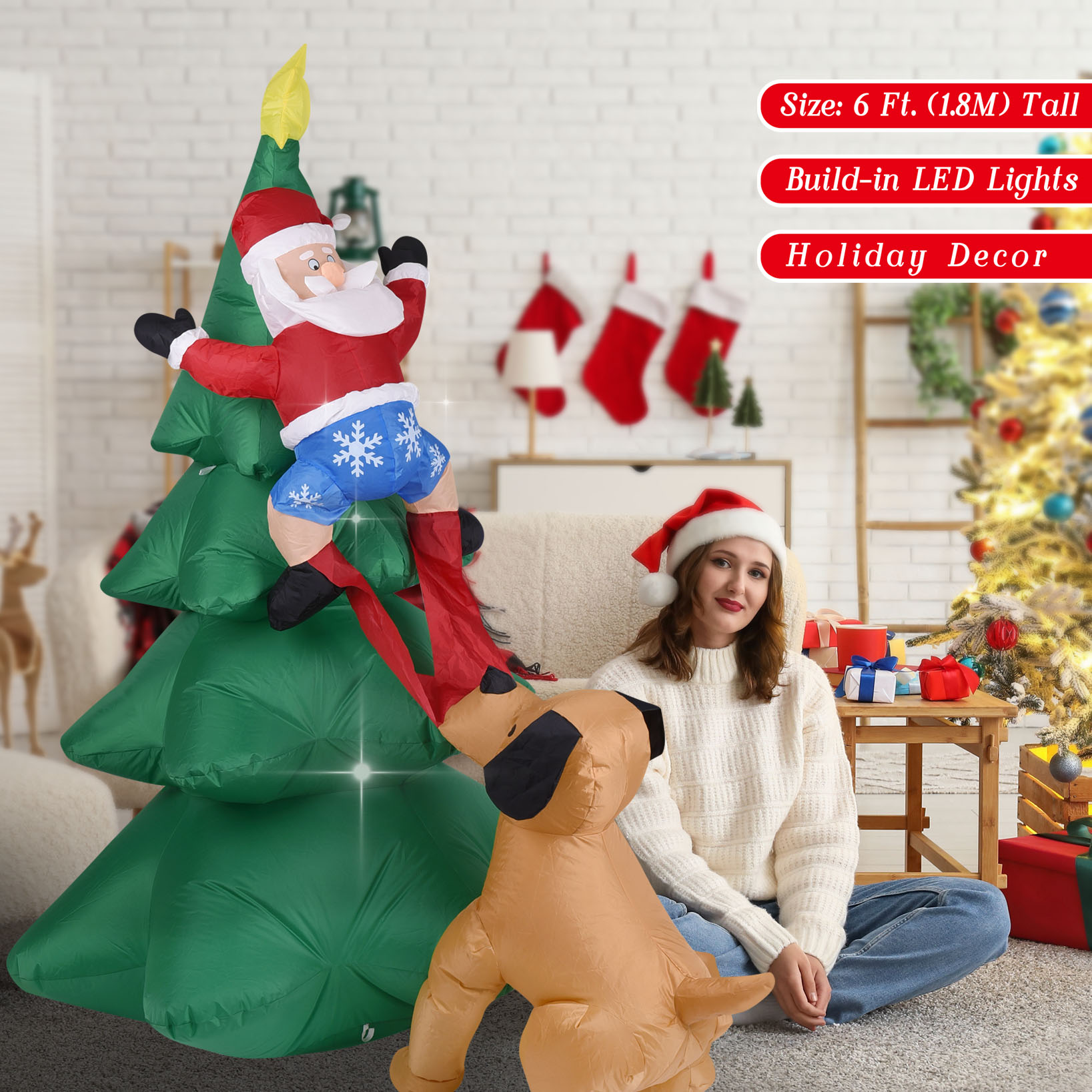 クリスマス インフレータブル ドッグ サンタクロース付き ツ - Christmas Lights Outdoor のレビューと価格