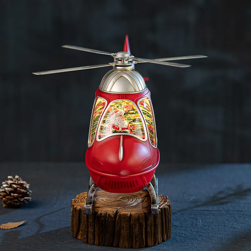 回転式ヘリコプターのオルゴール付きクリスタルスノードーム、男 - Snow Globe Musical のレビューと価格